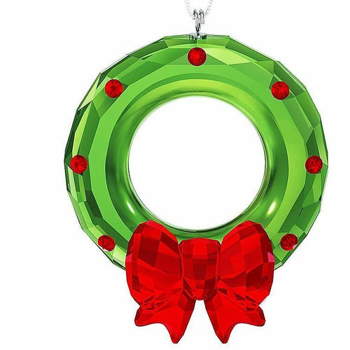 New in Box Swarovski 2016 Christmas Wreath Ornament Green Red #5223687
