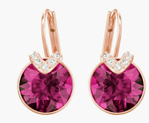 Authentic $69 Swarovski Bella V Pierced Earrings Fuchsia, Rose-gold  #5389357